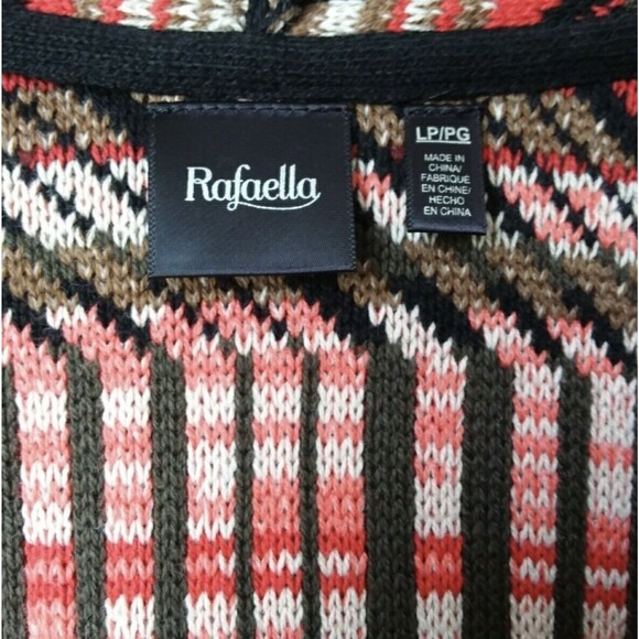 Rafaella Duster Cardigan Long Sleeve Faux Leather Trim Red Multicolor LP - Picture 3 of 9